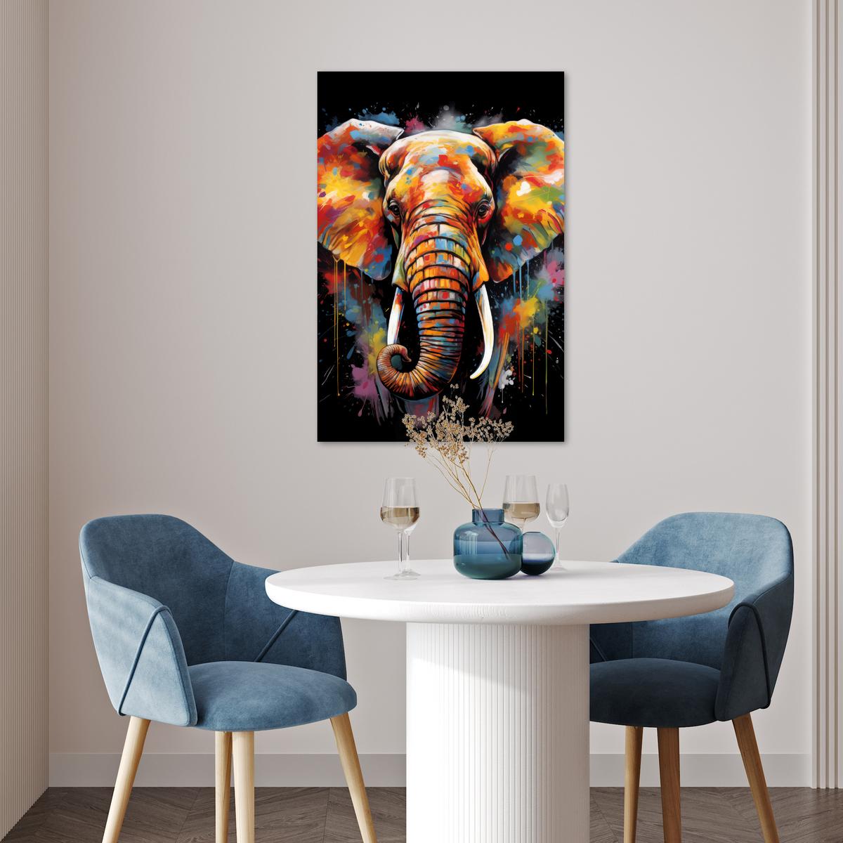 POSTER Elefant - Graffiti - Schwarz - Tiere - Farben Wanddeko 40x60 cm - Schwarz, Papier (40/60/0.1cm) - MuchoWow