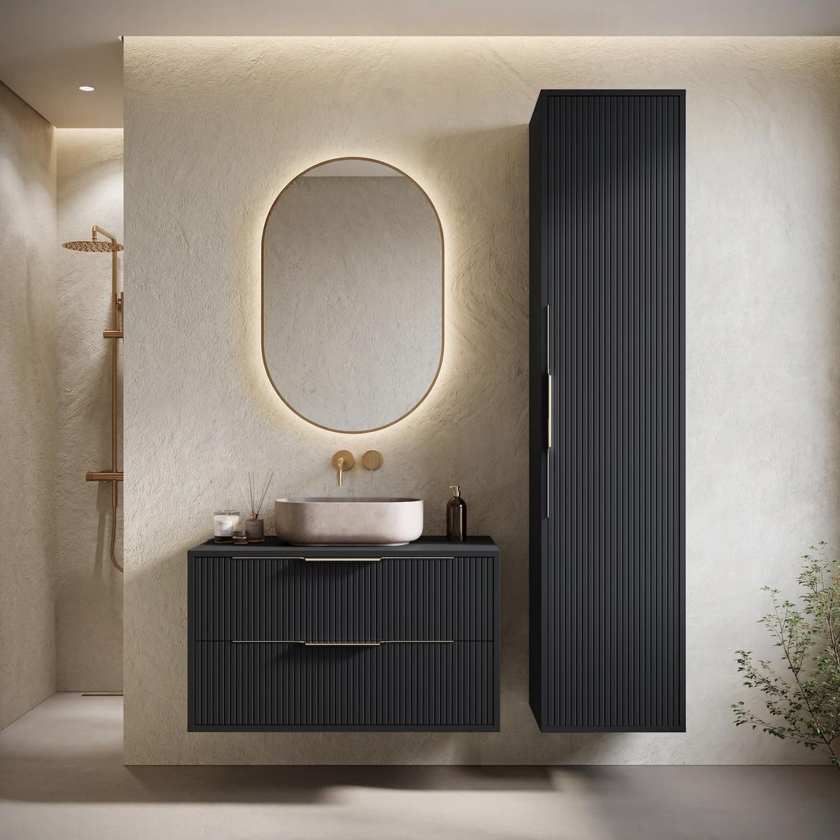 BADMÖBEL-SET Rimini 2 Teile Schwarz Matt - 80 x 46 x 46 cm - Schwarz, Holz (80/46/46cm) - Badplaats