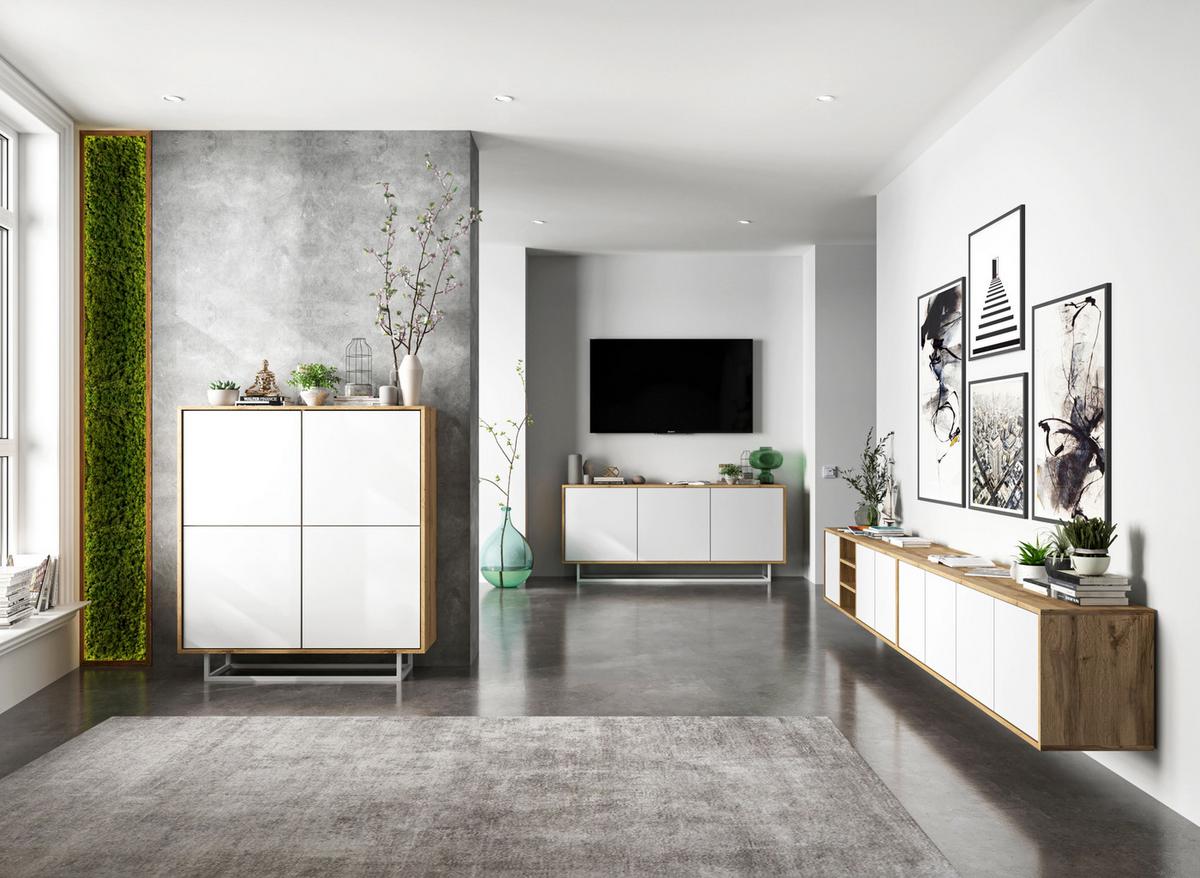 TV-LOWBOARD Apollo Eiche wotan Weiß Matt 150 cm - Weiß, Holzwerkstoff (150/39/35cm) - Meble Lindner