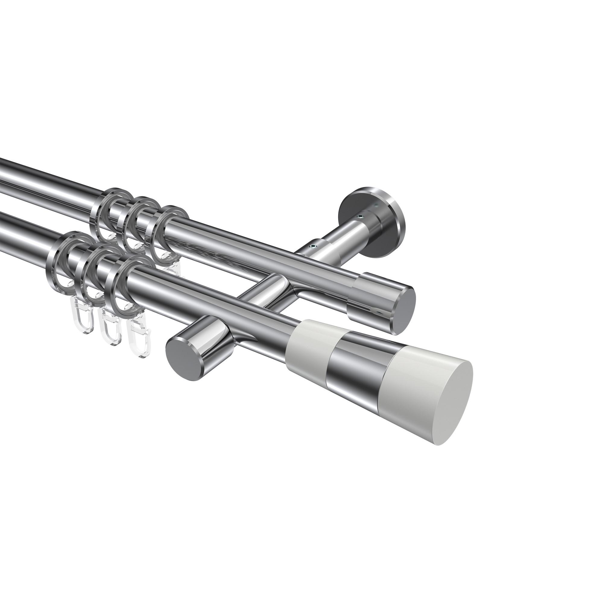 GARDINENSTANGE Prestige Tanara 600 cm (geteilt in 3 x 200 cm), 2-läufig, 20 mm Ø Chrom - Chromfarben/Weiß, Metall (600cm) - INTERDECO