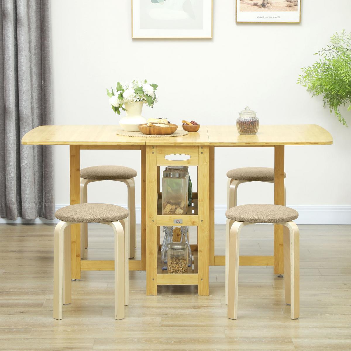 HOCKER 4er Set Holzwerkstoff Polyester Khaki - Braun/Naturfarben, Birkenholz/Holzwerkstoff (40/45/40cm) - HOMCOM