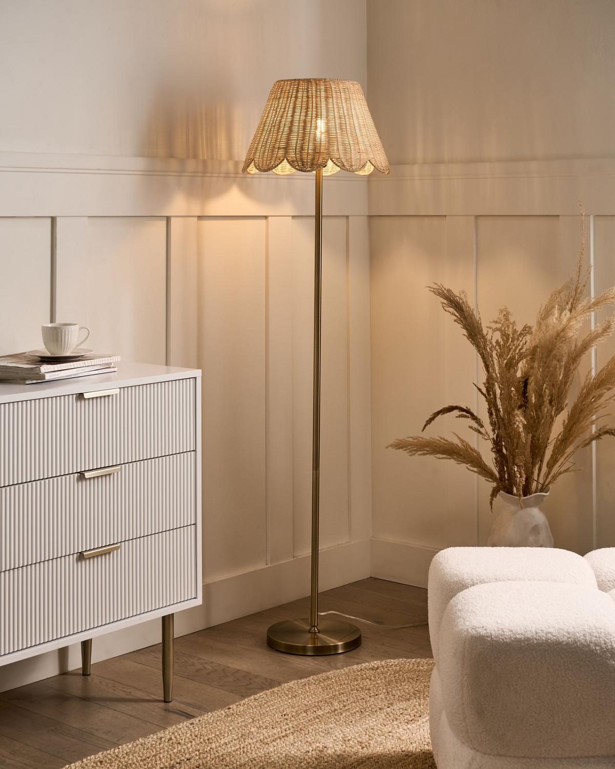 STEHLAMPE Naturfarben Salm - Messingfarben/Naturfarben, Kunststoff (40/40/148cm) - Beliani