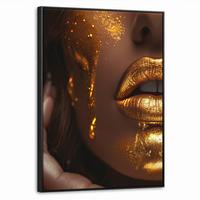 LEINWAND Bilder mit Rahmen - Frau - Gold - Luxus - Porträt - 60x80 - Goldfarben, Textil (60/80cm) - MuchoWow