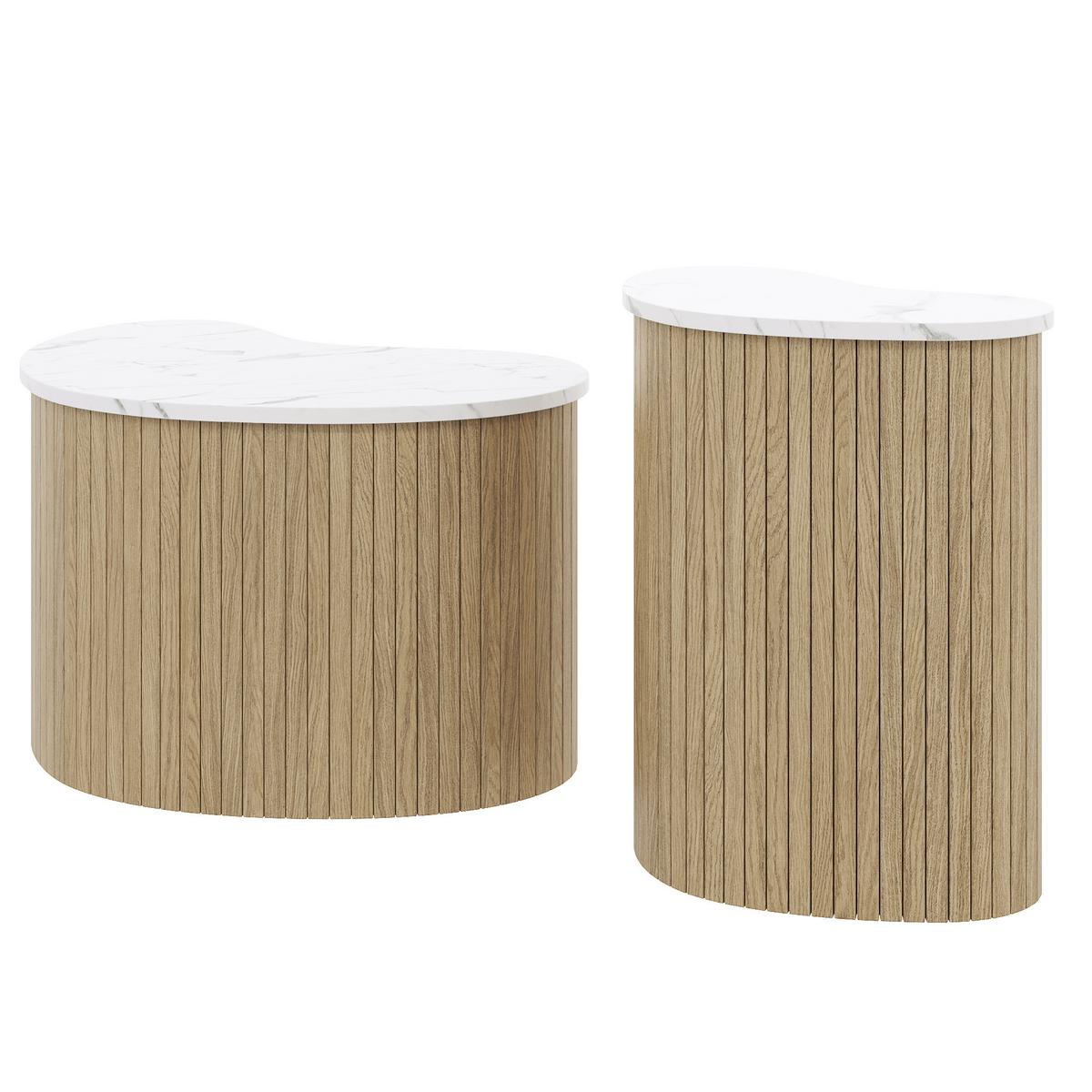 COUCHTISCH 2er Set in Marmor-Optik & Naturholz-Design - Weiß, Holzwerkstoff (37/60/38cm) - Urban Meuble