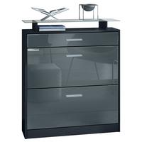 SCHUHSCHRANK Loret Front in Grau Hochglanz - Grau, Holzwerkstoff (89/104/23cm) - Vladon