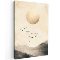 LEINWANDBILD Landschaft - Japandi - Vogel Deko Groß 90x140 cm - Beige, Textil (90/140cm) - MuchoWow