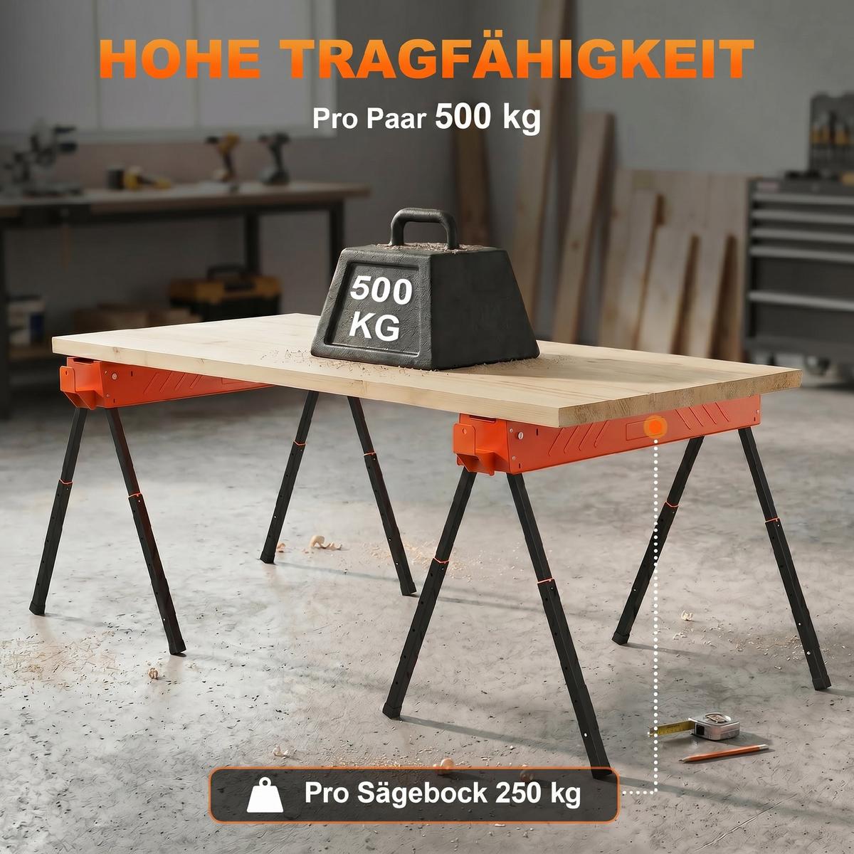SÄGEBOCK 2er Set Metall EVA Orange - Orange, Metall (93/50/85.5cm) - HOMCOM