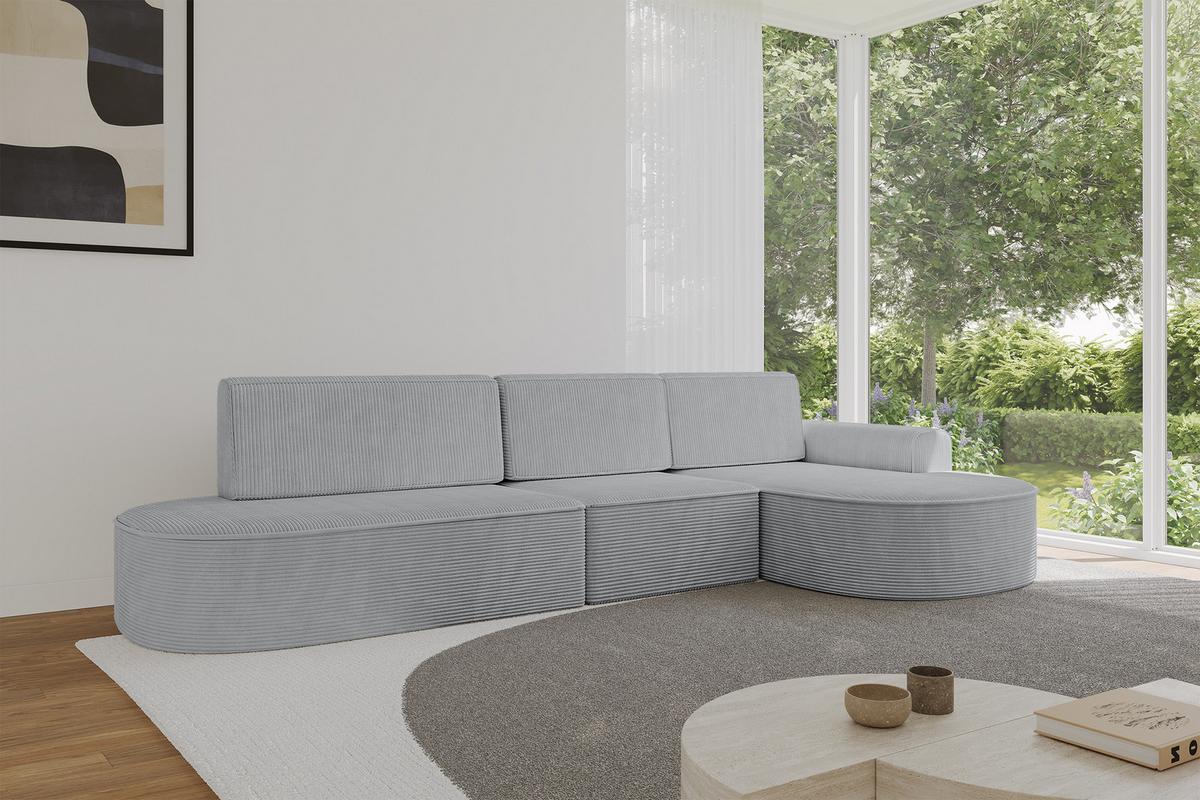 ECKSOFA mit Schlaffunktion Ottomane RECHTS MARI L2-S 368X167X85 Grau Cord - Alufarben/Schwarz, Holzwerkstoff/Kunststoff (167/368cm) - ALTDECOR
