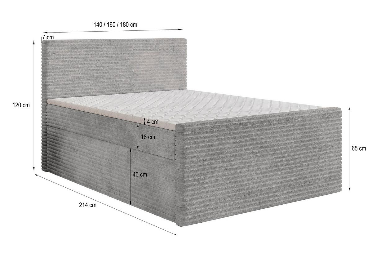 BOXBETT NOLEN 140x200 cm mit Matratze und Topper - Graphitfarben - Graphitfarben, Holz (140/200cm) - MASSENO
