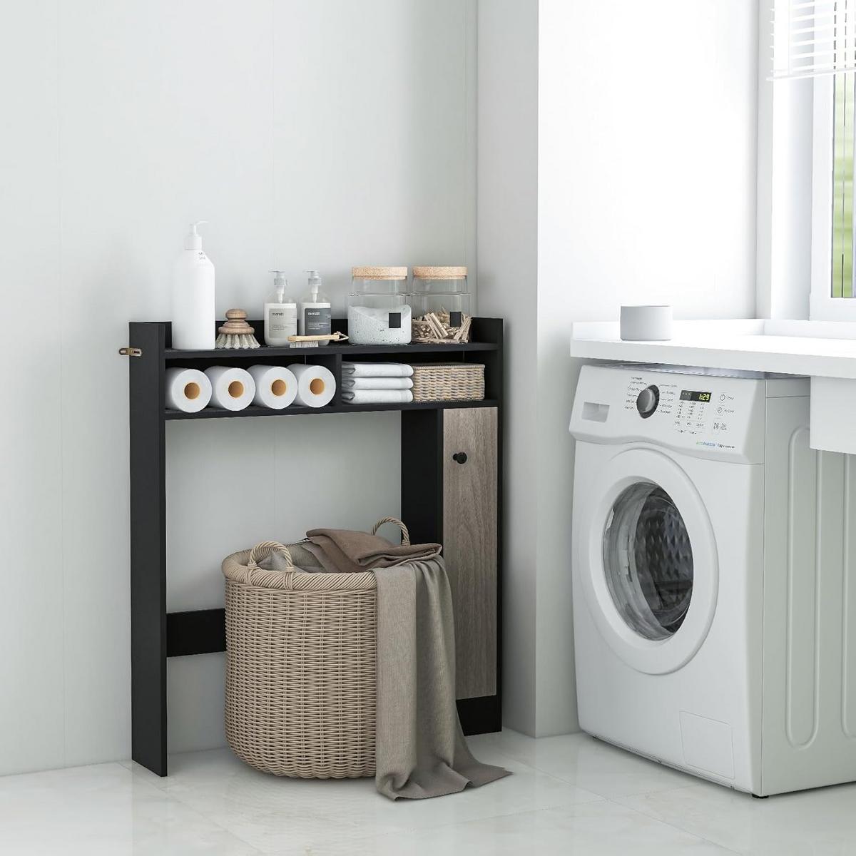 TOILETTENSCHRANK Schwarz - Schwarz, Holz (18/88/100cm) - COSTWAY