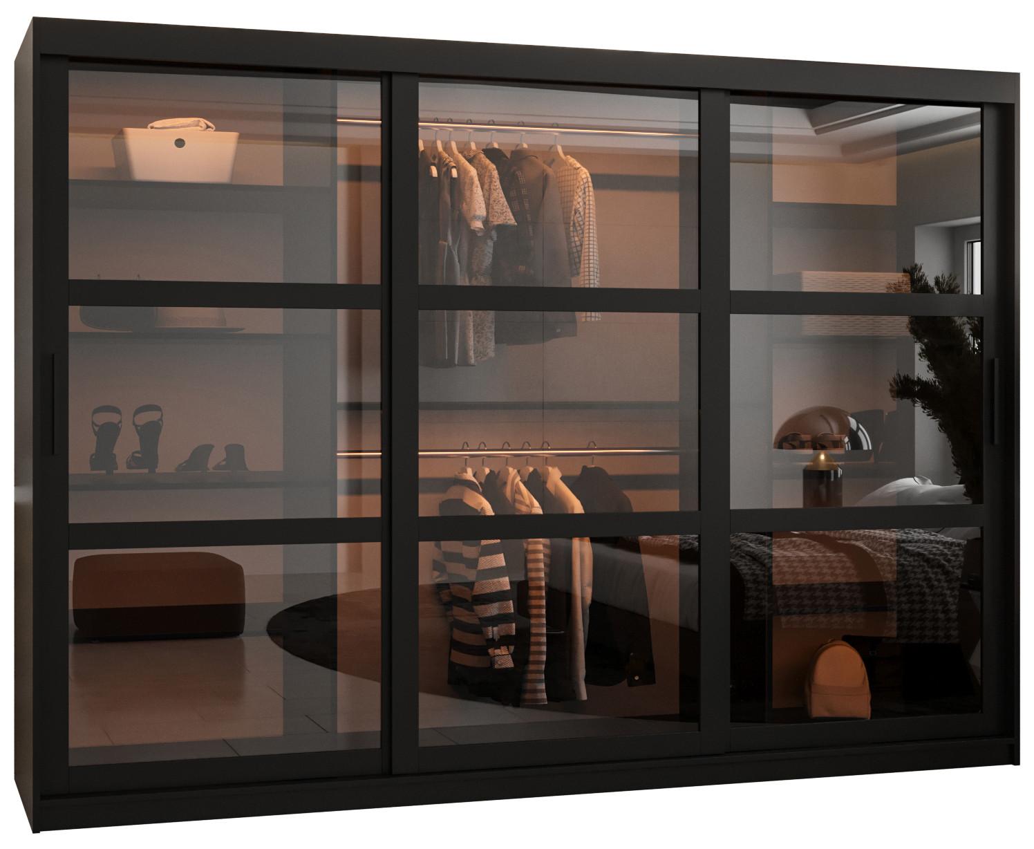SCHWEBETÜRENSCHRANK 200/250/62 3-türig - Schwarz, Holz/Kunststoff (250/200/62cm) - Abiks Möbel