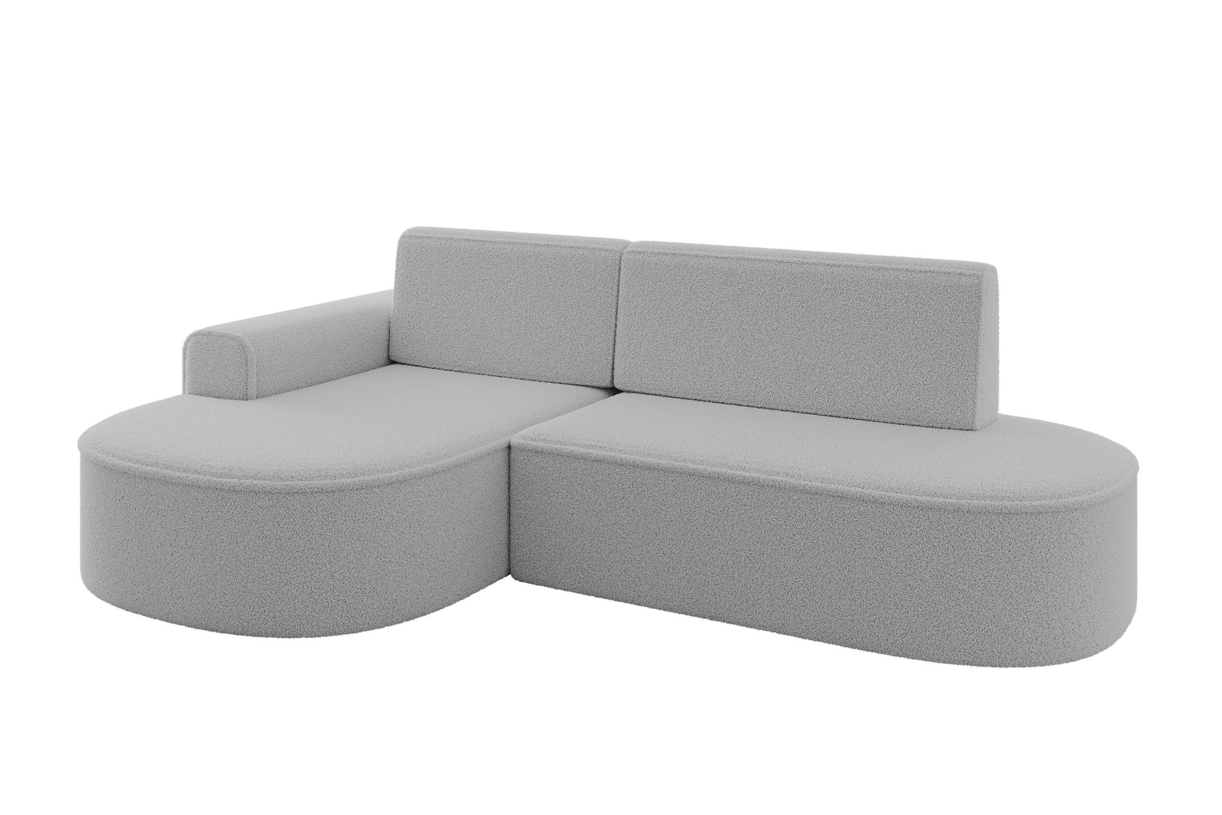 ECKSOFA mit Schlaffunktion und Bettkasten Ottomane Links MARI-L1-S - 283x167x73 cm Hellgrau Bouclé - Hellgrau/Schwarz, Holzwerkstoff/Kunststoff (283/167cm) - ALTDECOR