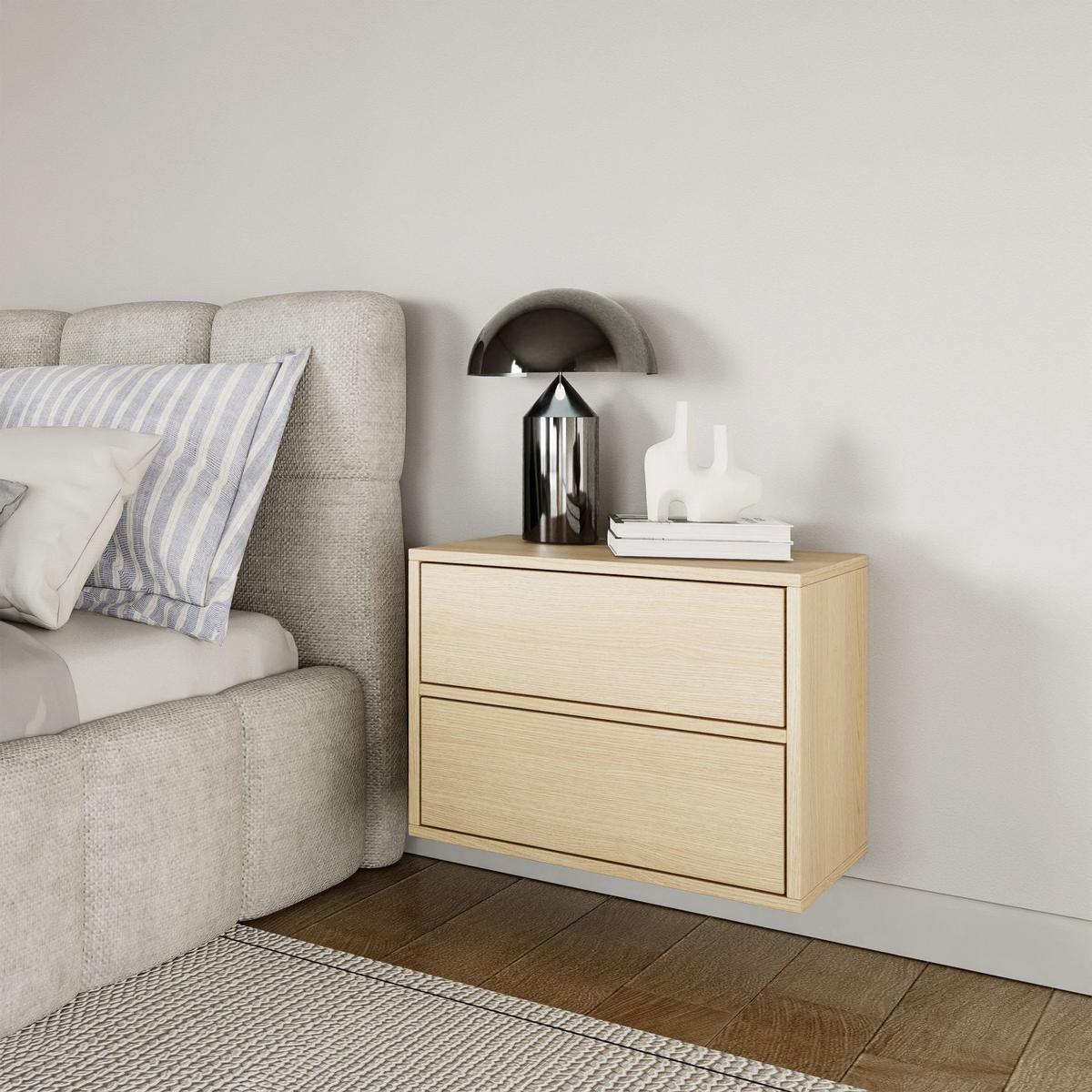 NACHTTISCH hängend Framme Eiche Holzoptik mit 2 Schubladen, 50 cm - Beige, Holzwerkstoff (50/40/36cm) - Selsey
