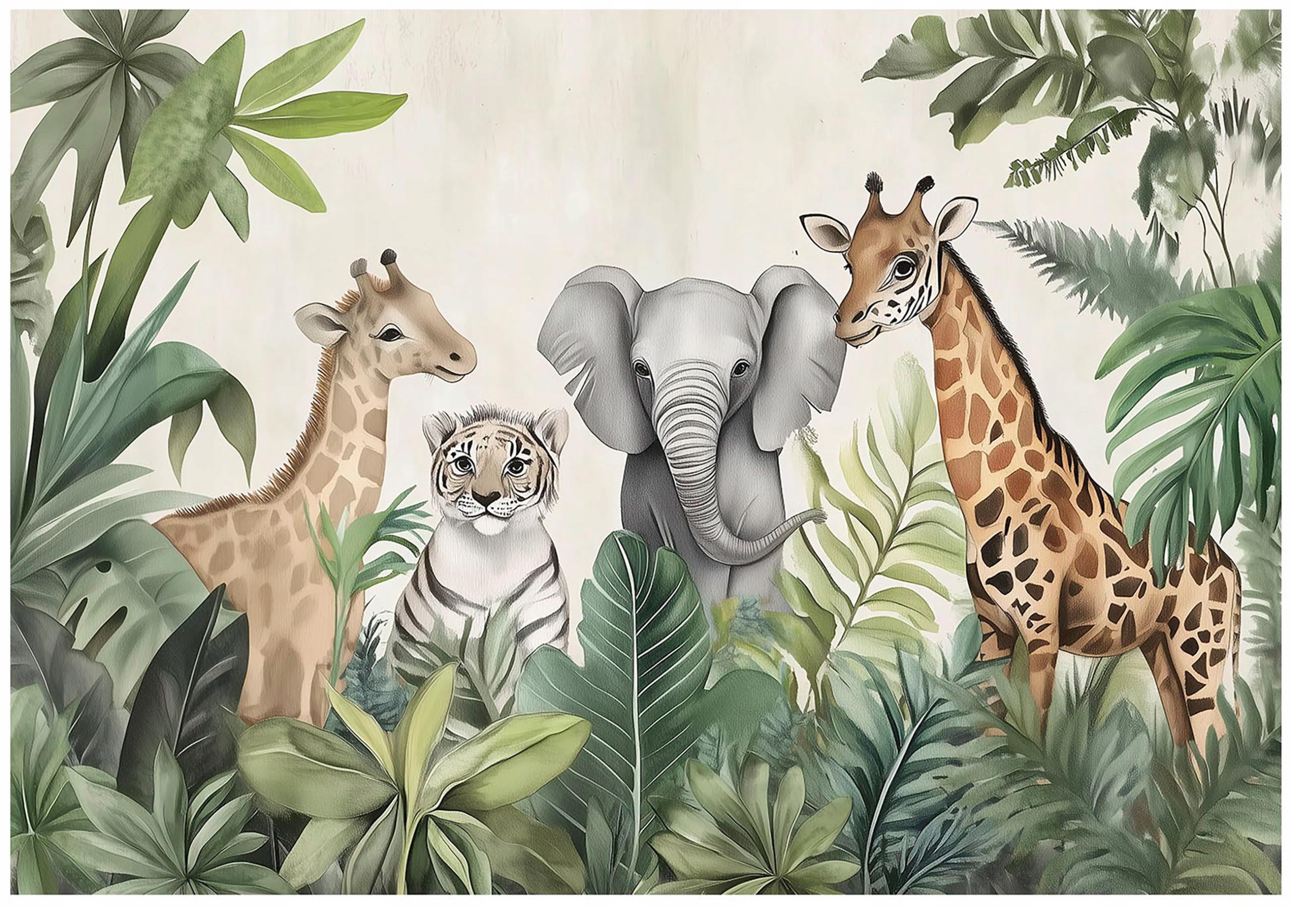 FOTOTAPETE Kinderzimmer Dschungel Tiere 200x140 - Multicolor, Papier (200/140cm) - Wallarena
