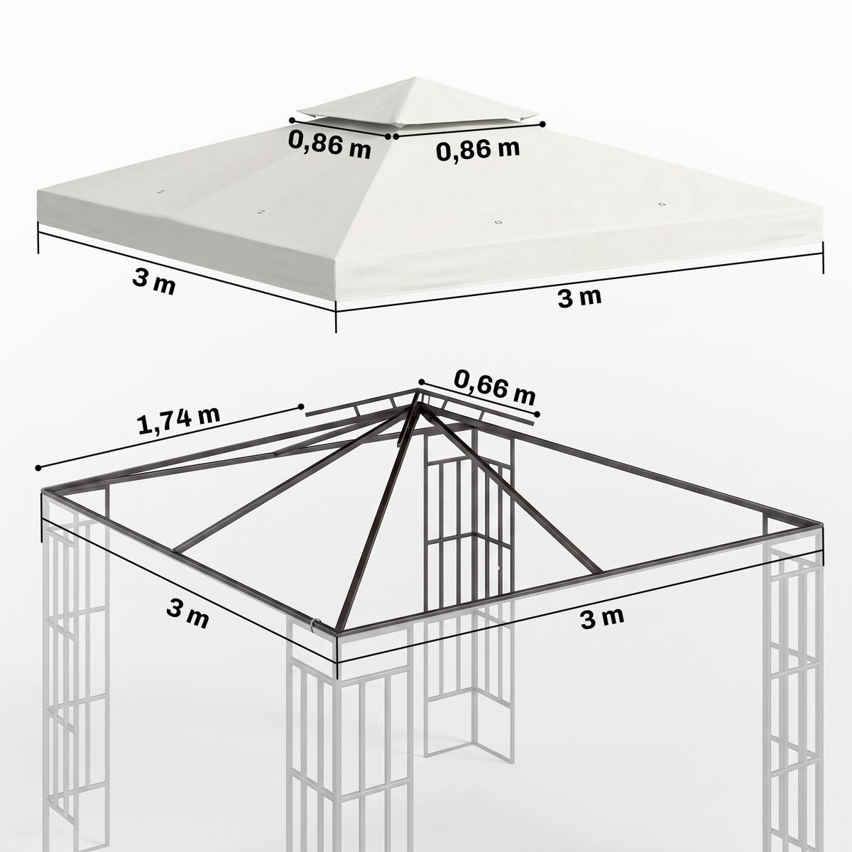 ERSATZDACH Dach für Metall-Gartenpavillon Pavillon Partyzelt Gartenzelt 3x3 - Weiß, Kunststoff (300/18/300cm) - Outsunny