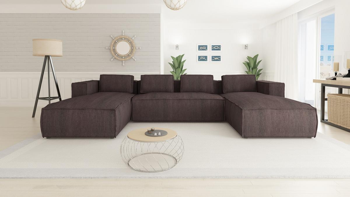 WOHNLANDSCHAFT Nova Dunkelbraun Cord - Dunkelbraun/Schwarz, Holz/Kunststoff (327/64/176cm) - S-Style Möbel