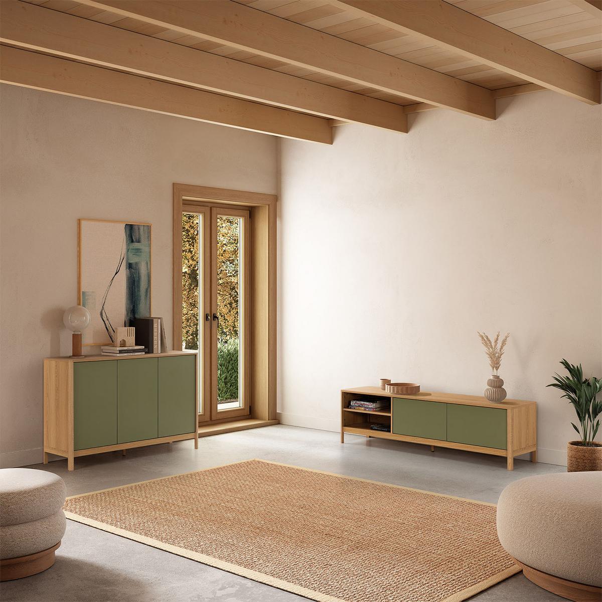 SIDEBOARD Nassau 3 türen Eichenfarbe/grün - Grün, Holzwerkstoff (120/80/40cm)