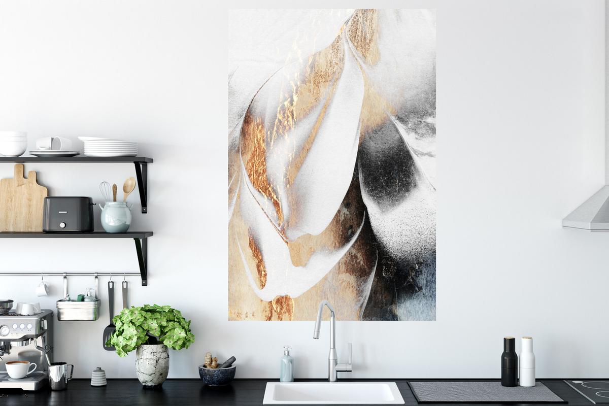 WANDTATTOO Luxus - Abstrakt - Gold - Weiß Wandaufkleber 80x120 cm - Goldfarben, Kunststoff (80/120/0.1cm) - MuchoWow