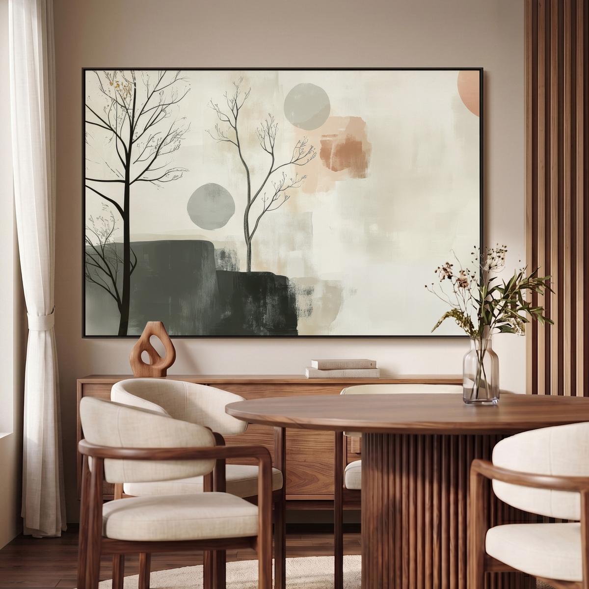 LEINWAND Bilder mit Rahmen - Wabi sabi - Beige - Pflanze - 120x80 - Sandfarben, Textil (120/80cm) - MuchoWow