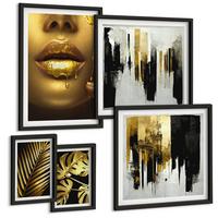 BILDER SET 5er Set - 50x50 cm & 20x30 cm & 40x60 cm Schwarzer Rahmen - Sonnenuntergangsbrücke Landschaft - Schwarz, Kunststoff (40/60cm) - TULUP