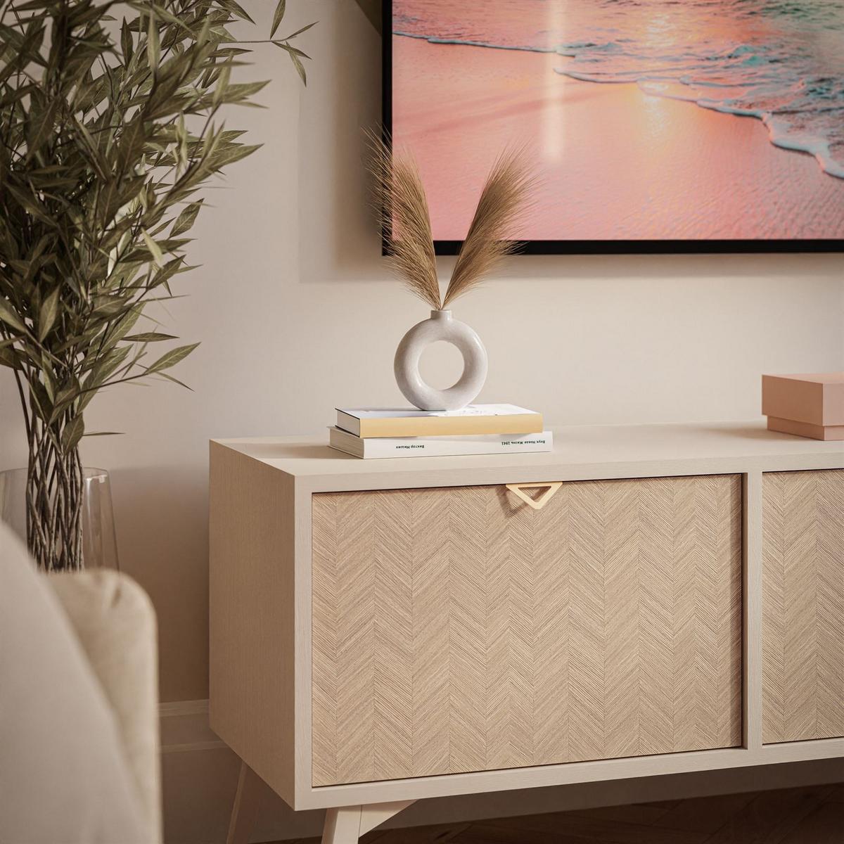 TV Element ALOE Fischgrätenmuster Scandi Sandbeige - Beige, Holzwerkstoff (158/52/38cm) - Lookway