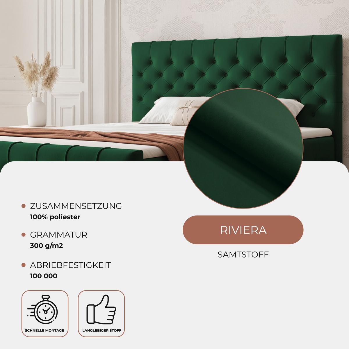 BOXBETT JOLIE 180x200 cm mit Matratze, Grün - Grün, Textil (180/200cm) - Idohome