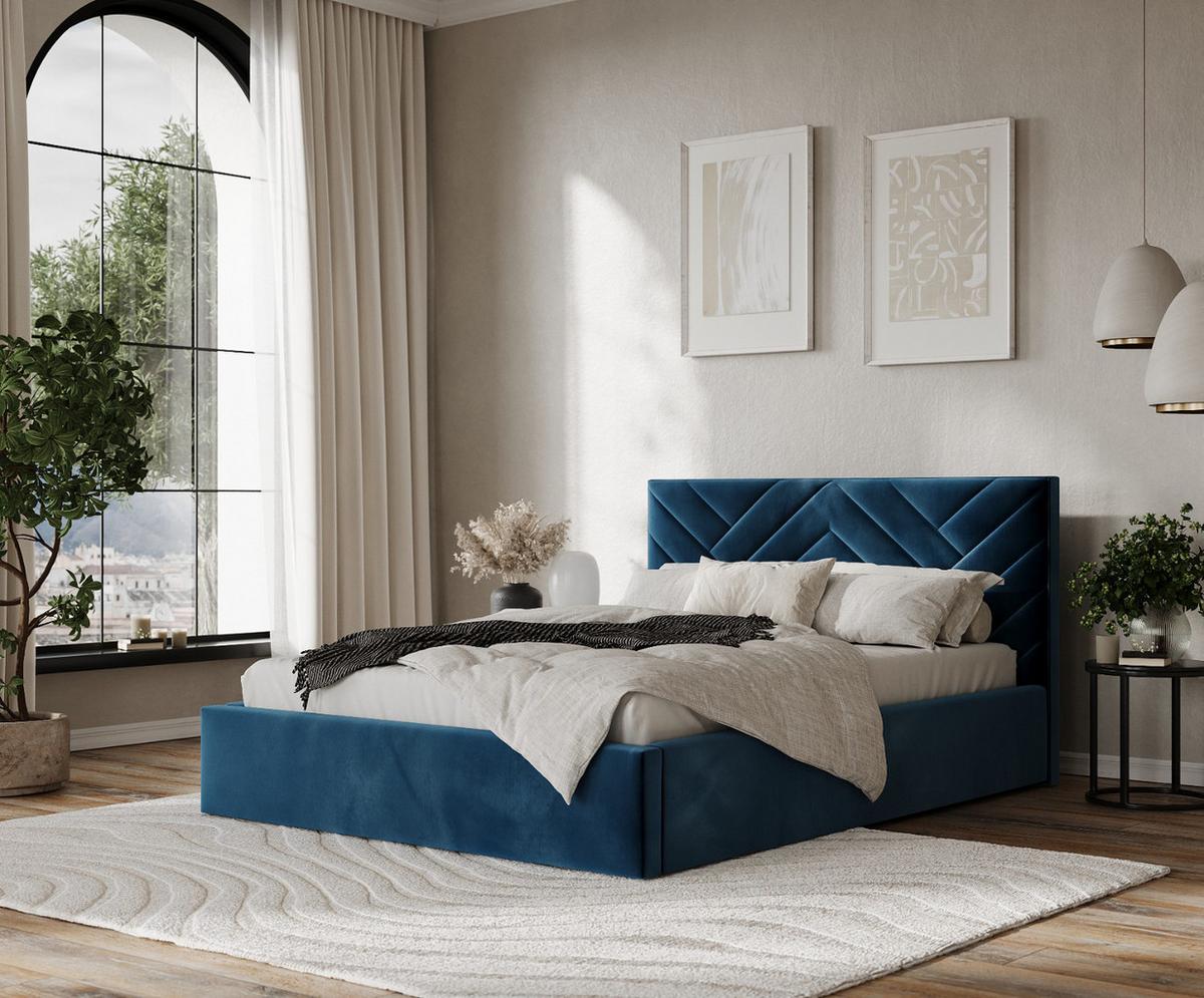 POLSTERBETT Arco 140/200 cm Dunkelblau im Kronos Stoff - Schwarz/Naturfarben, Holz/Holzwerkstoff (140/200cm) - AltaBeds