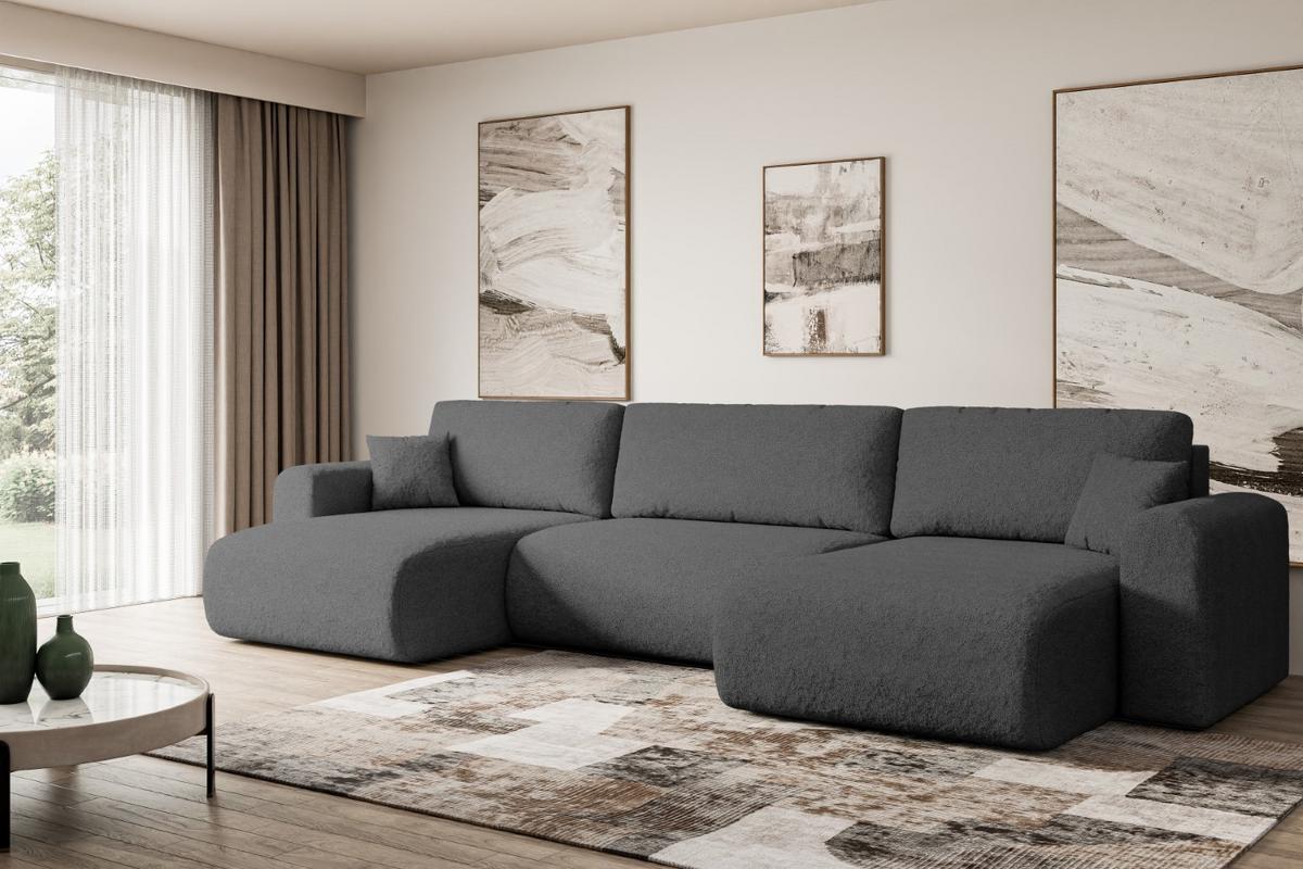 WOHNLANDSCHAFT mit Schlaffunktion und Bettkasten ORRO-U - 362x145x83 cm Grau Bouclé - Schwarz/Grau, Holzwerkstoff/Kunststoff (362/83/145cm) - ALTDECOR