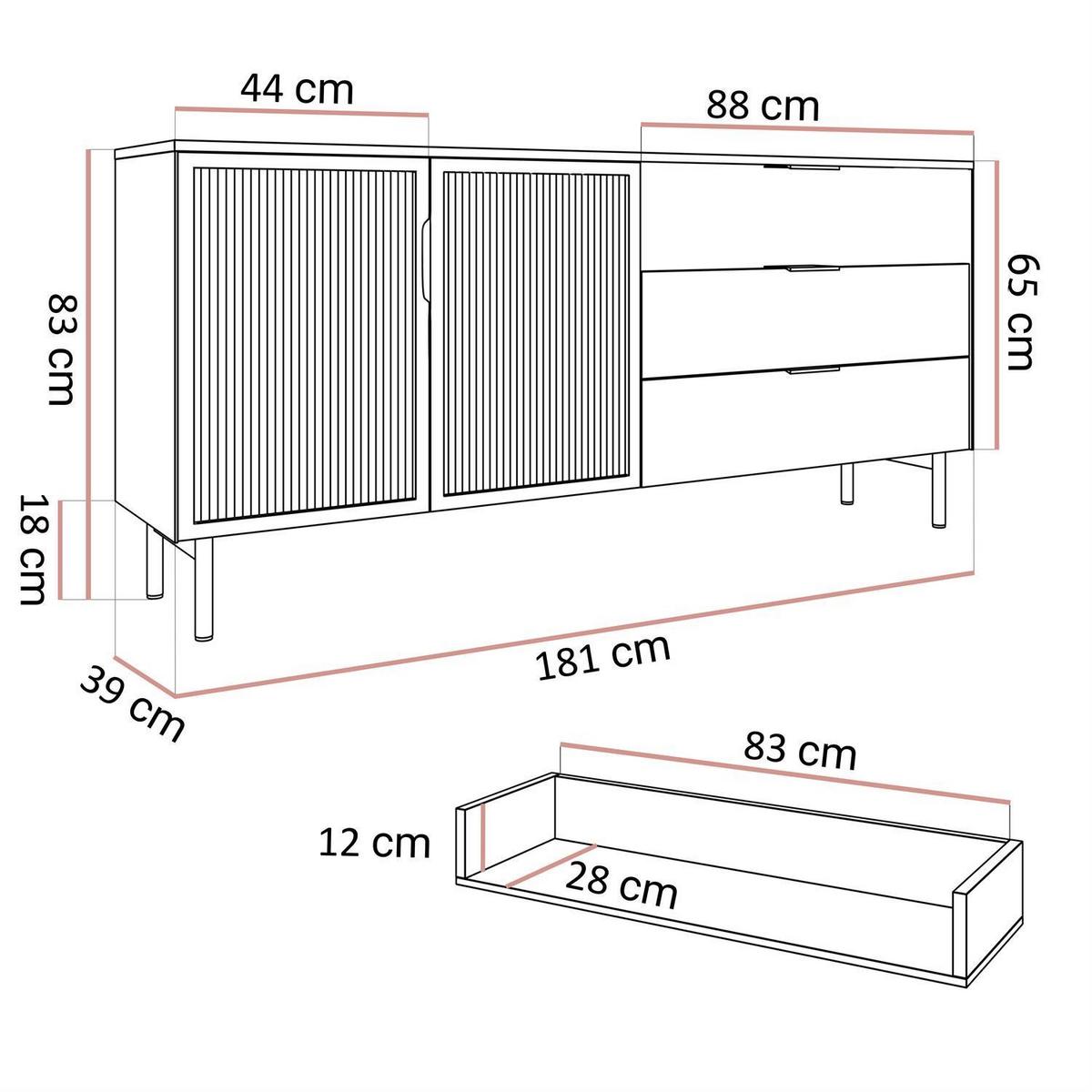 SIDEBOARD LINEA LOFT mit LED-Beleuchtung Eiche + Schwarz - Eichefarben, Holzwerkstoff (181/83/39cm) - Lookway