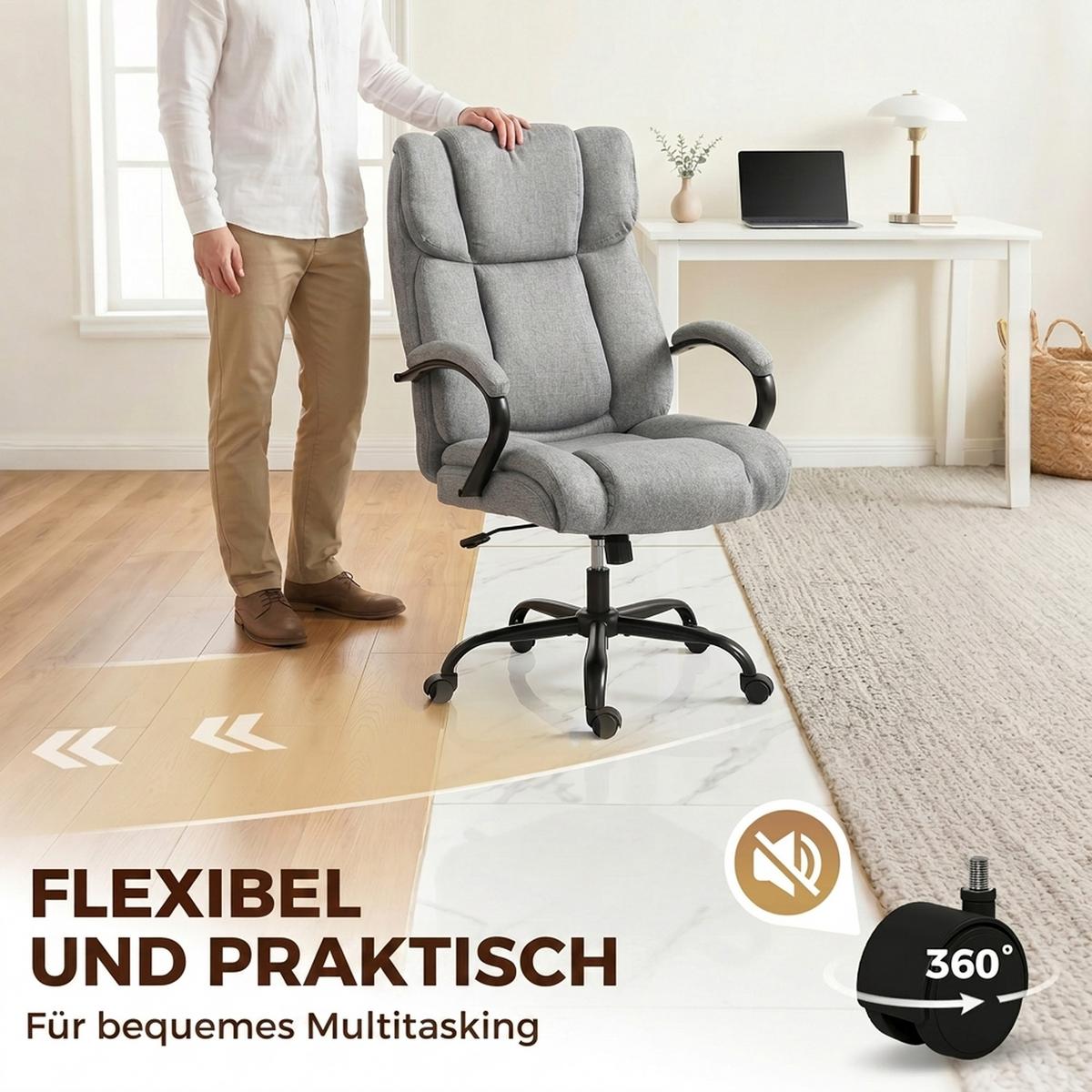 BÜROSTUHL Schreibtischstuhl höhenverstellbar Belastbarkeit 220 kg Hellgrau - Hellgrau, Kunststoff (72.5/118/80cm) - Vinsetto