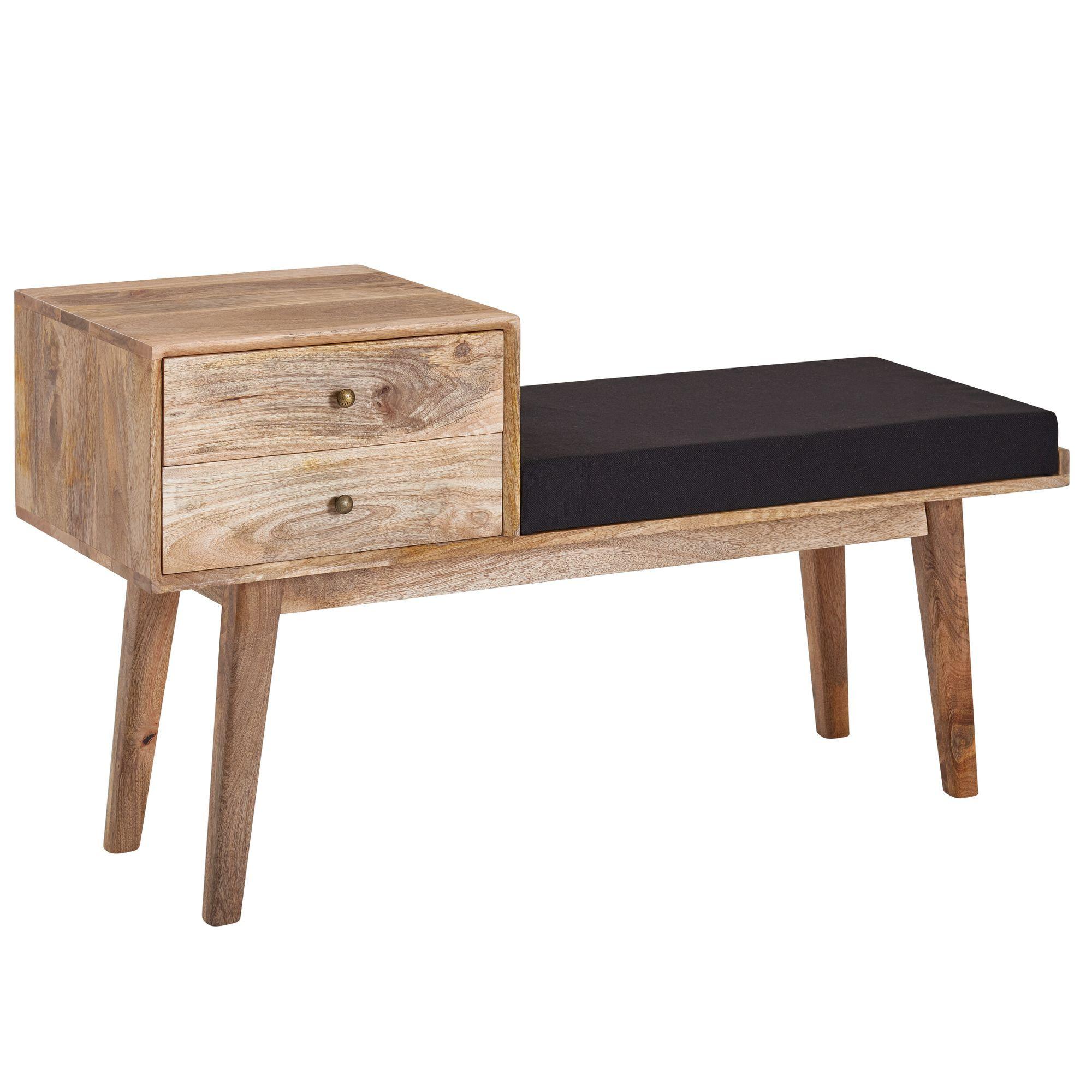 SITZBANK – Mango Holz, Schwarz, Schubladen, Retro-Stil - Schwarz/Braun, Holz/Textil (120/65/40cm) - KADIMA DESIGN