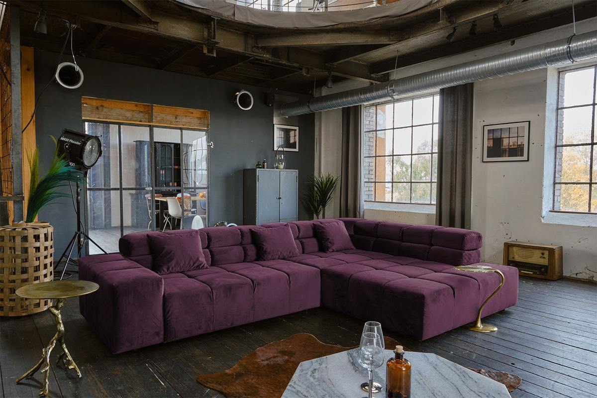 ECKSOFA MIT MOTORISCHEM SITZVORZUG NEVADA Violett Velvet Relaxfunktion - Violett/Schwarz, Textil (319/215cm) - KAWOLA