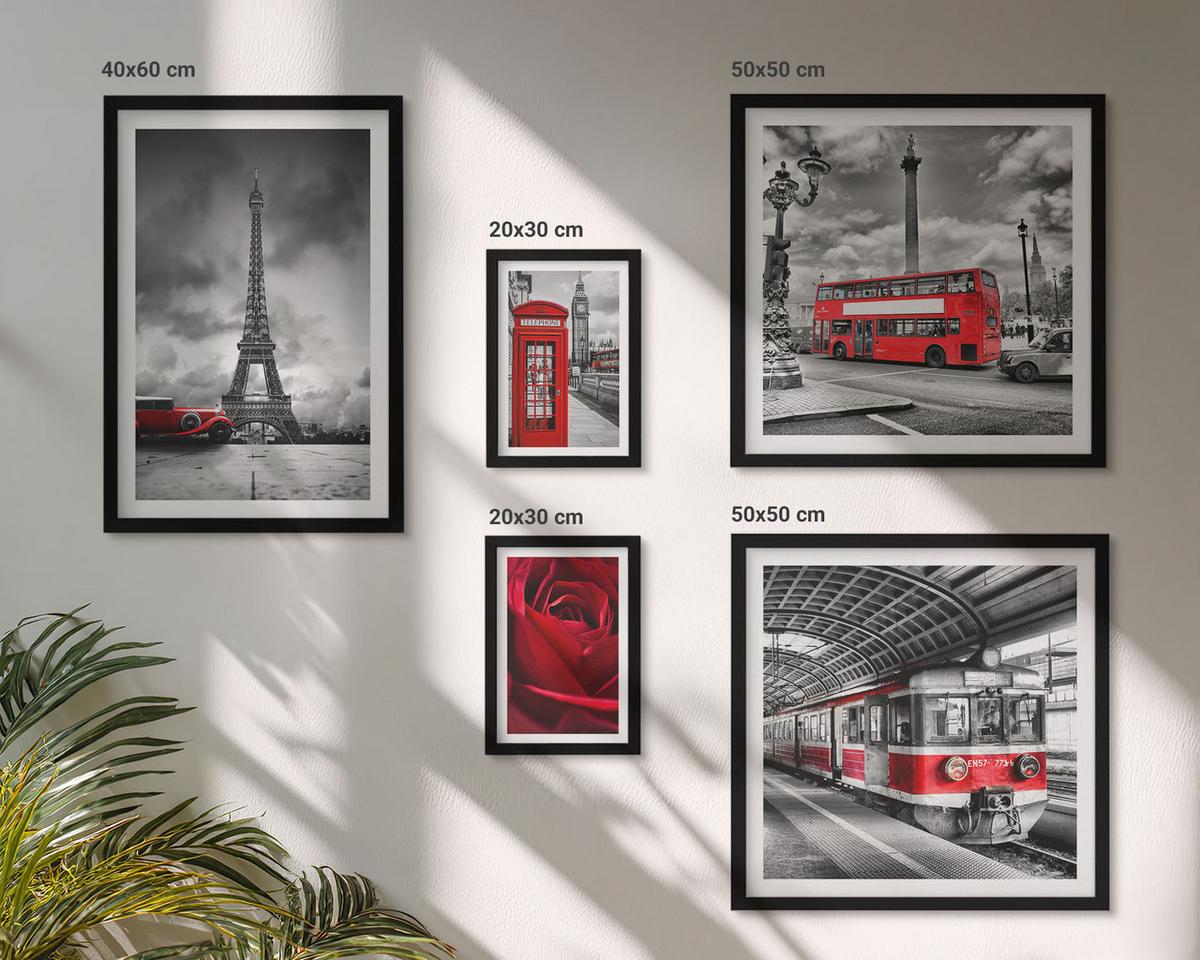BILDER SET 5er Set - 50x50 cm & 20x30 cm & 40x60 cm Schwarzer Rahmen - Ikonische Städte London Paris Eisenbahn - Schwarz, Kunststoff (40/60cm) - TULUP