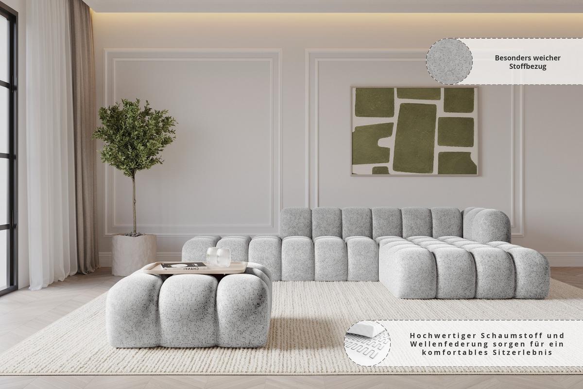 POUF OLEA-PUF 91x87x44 cm Grau Velours Modular Sitzhocker - Schwarz/Grau, Holzwerkstoff/Kunststoff (91/44/87cm) - ALTDECOR
