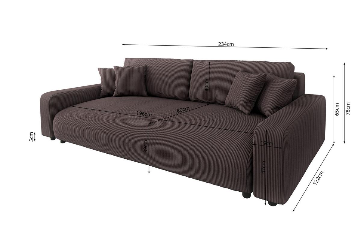 BIGSOFA Emma Dunkelbraun Cord - Dunkelbraun/Schwarz, Holz/Kunststoff (234/78/122cm) - S-Style Möbel