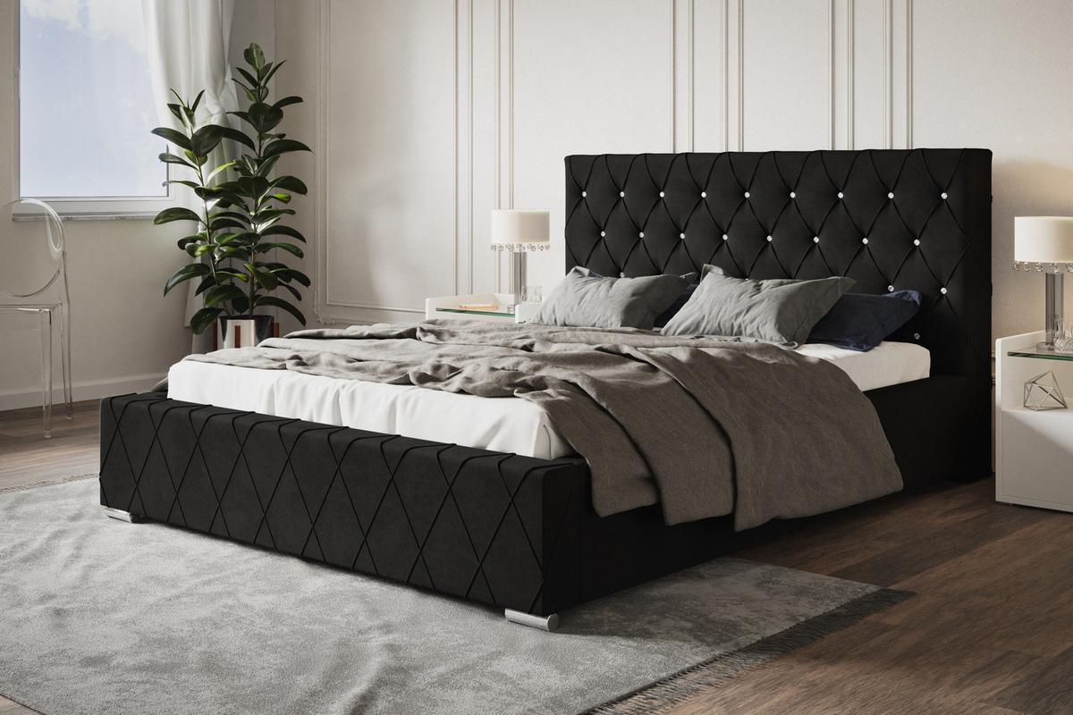 POLSTERBETT Berlin, 180x200 cm, mit Bettkasten und Lattenrost aus Holz, Velourstoff, Farbe: Schwarz - Schwarz, Holz/Kunststoff (180/200cm) - Alpi-Möbel