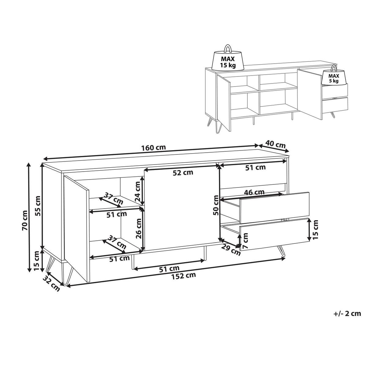 SIDEBOARD mit 2 Türen Hellbraun Cardigan - Hellbraun, Holzwerkstoff (160/70/40cm) - Beliani