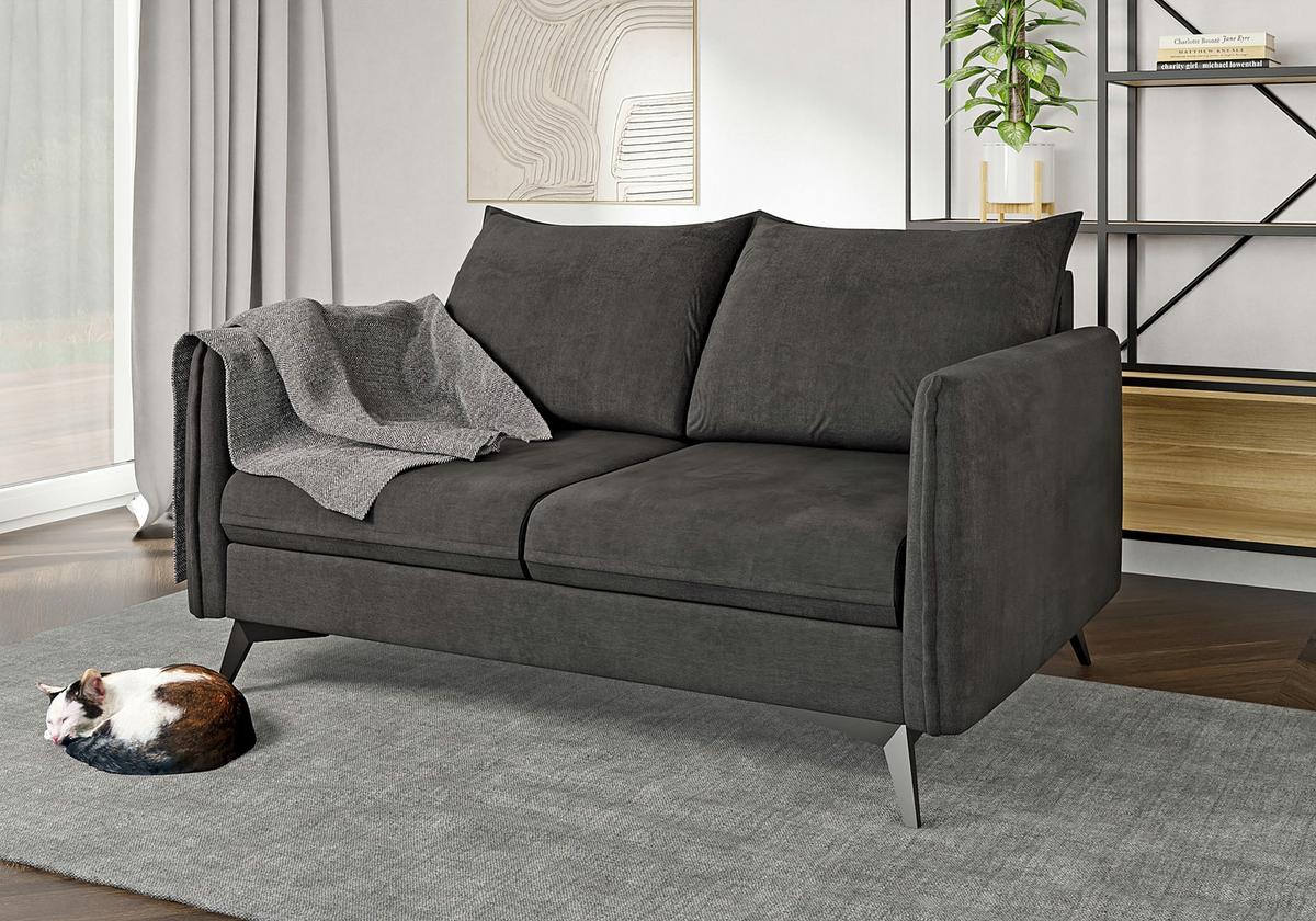 2-SITZER-SOFA Pulse Graphit Luxusmicrofaser - Graphitfarben/Schwarz, Holz/Textil (138/86/91cm) - S-Style Möbel