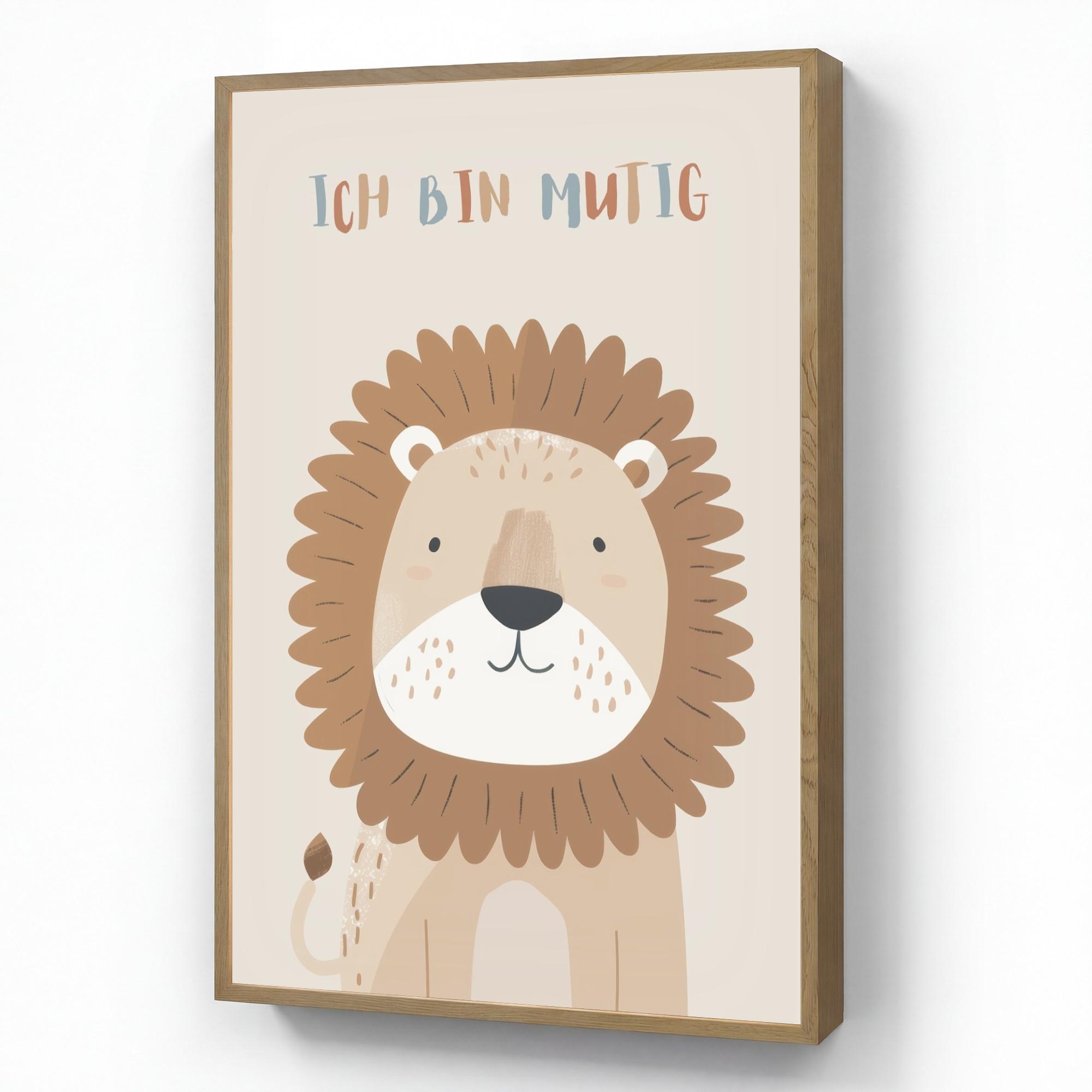 NACHTTISCHLAMPE MIT AKKU Löwe - Beige - Tier - Mutig - Zitat 70x100 cm - Beige, Holzwerkstoff (8/70/100cm) - OnlyWow