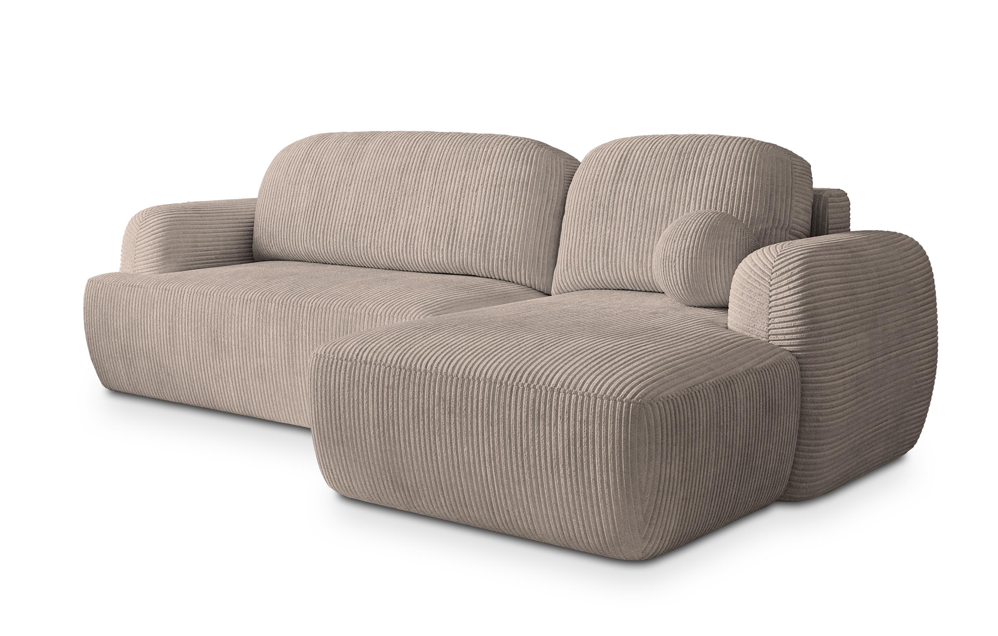 ECKSOFA MODENZA P R-S Beige Kordstoff mit Schlaffunktion - Beige/Schwarz, Holz/Kunststoff (266/148cm) - MASSENO