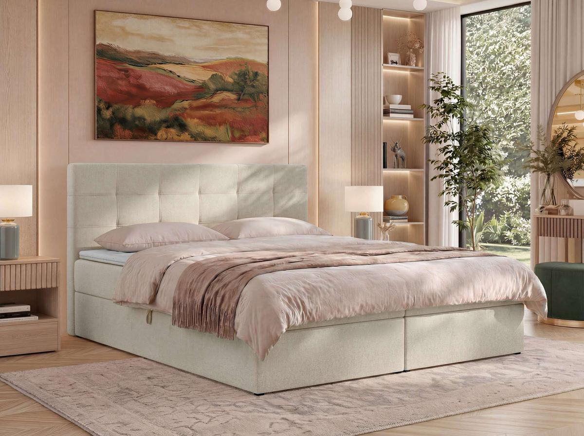 BOXBETT SOLVEN 140/200 - Creme Jersey - Topper T25 - H3 - Creme/Schwarz, Kunststoff/Textil (140/200cm) - MKS