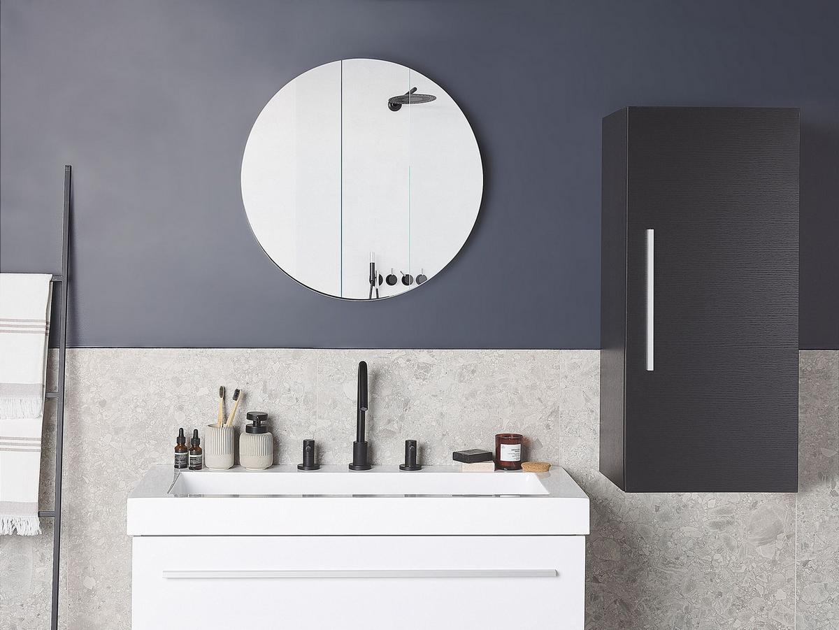BAD HÄNGESCHRANK schwarz Bilbao - Silberfarben/Schwarz, Holzwerkstoff (40/88/35cm) - Beliani