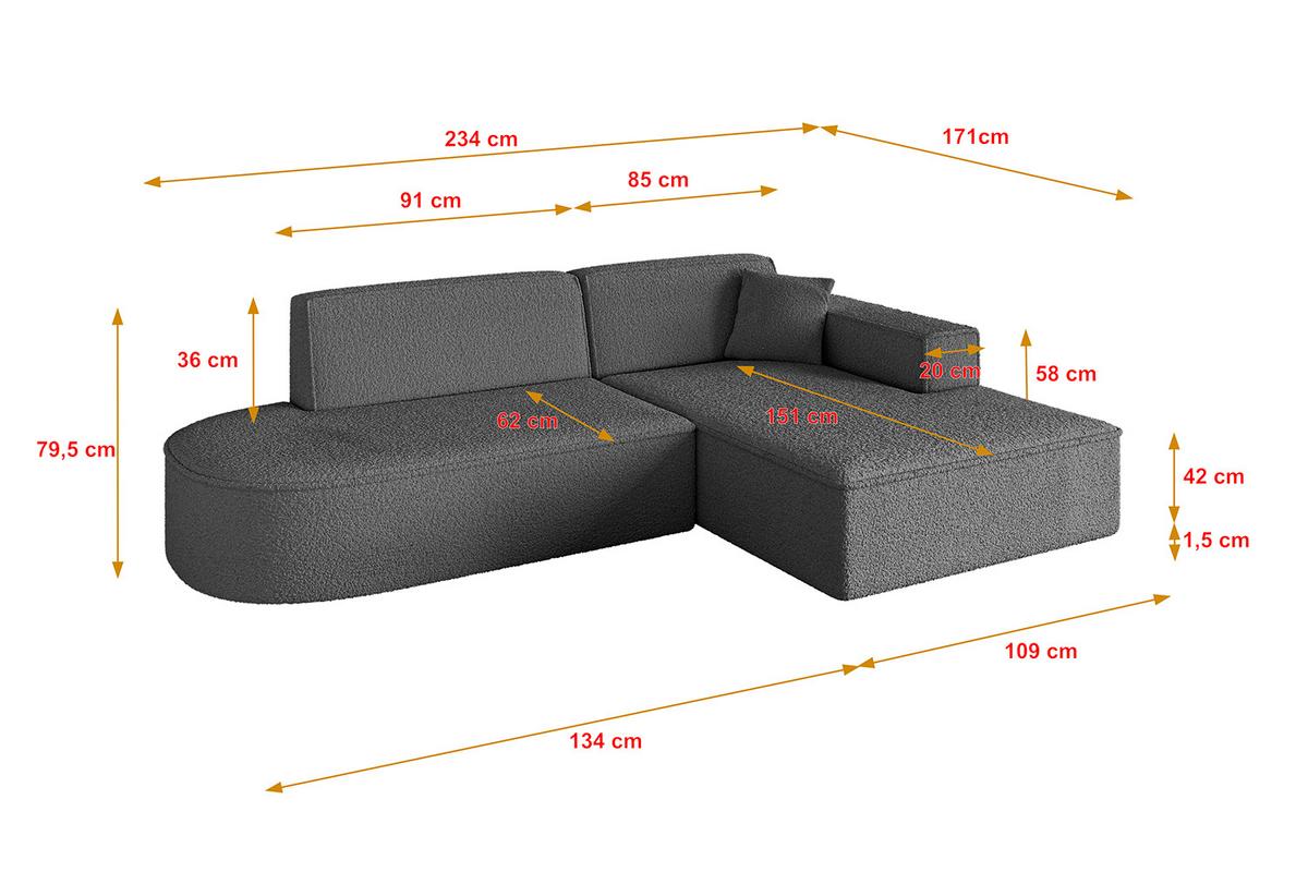 ECKSOFA Ottomane Rechts IREA-L1-v4 - 232x165x77 cm Grau - Dunkelgrau/Olivgrün, Holzwerkstoff/Textil (232/165cm) - ALTDECOR