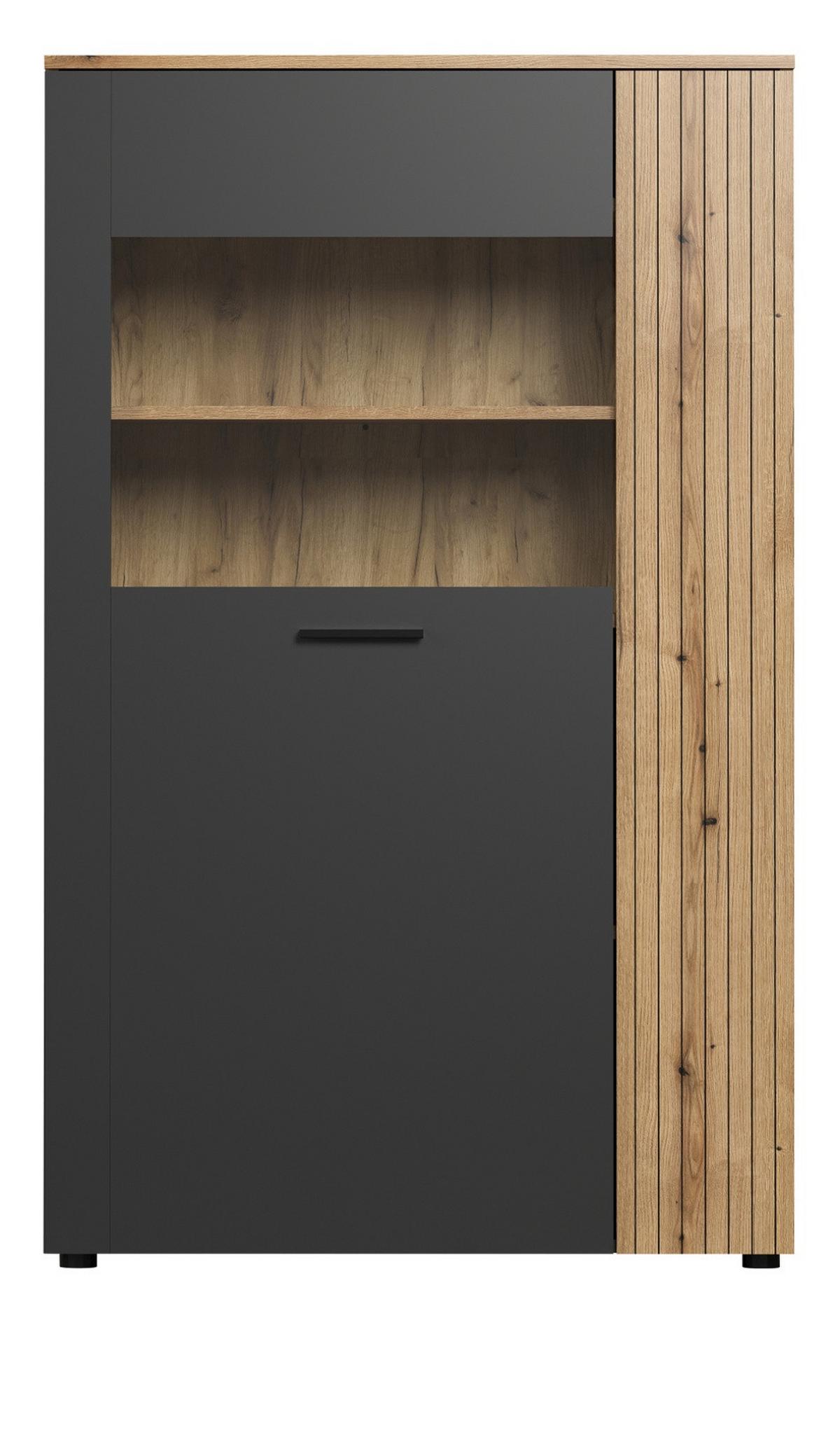 HIGHBOARD grau, Evoke Eiche 90 x 146 cm, Vitrine 2-türig - Eichefarben/Anthrazit, Holzwerkstoff/Kunststoff (90/146/42cm) - Top.Furn