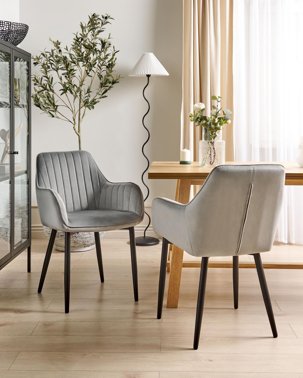 ESSZIMMERSTUHL 2er-Set Samtstoff dunkelgrau Wellston - Schwarz/Grau, Textil (60/84/61cm) - Beliani