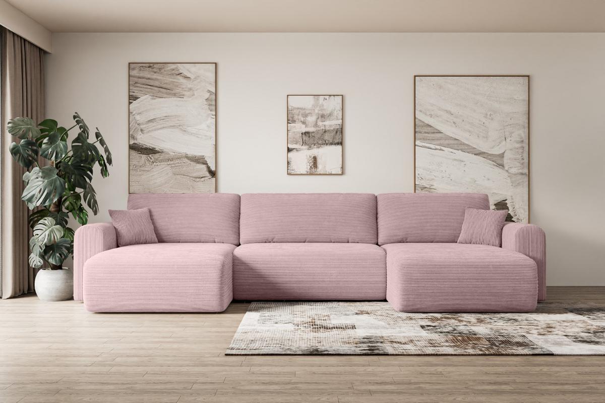 WOHNLANDSCHAFT mit Schlaffunktion und Bettkasten ORRO-U - 362x145x83 cm Rosa Cord - Schwarz/Rosa, Holzwerkstoff/Kunststoff (362/83/145cm) - ALTDECOR