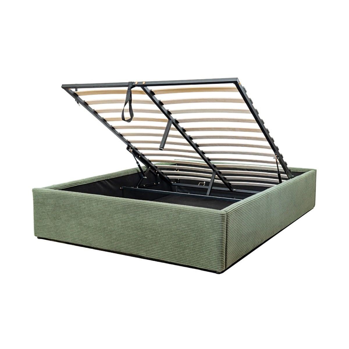 BETTKASTEN bezogen mit samt romy 204/152/36,5 cm - Grün, Holz (190/140cm) - Calicosy