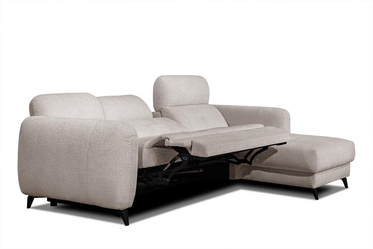ECKSOFA SVEN 3-Sitzer, 1 Relax XL, verstellbare Kopfstützen, creme - Creme/Schwarz, Holzwerkstoff/Textil (256/163cm) - Wozimo