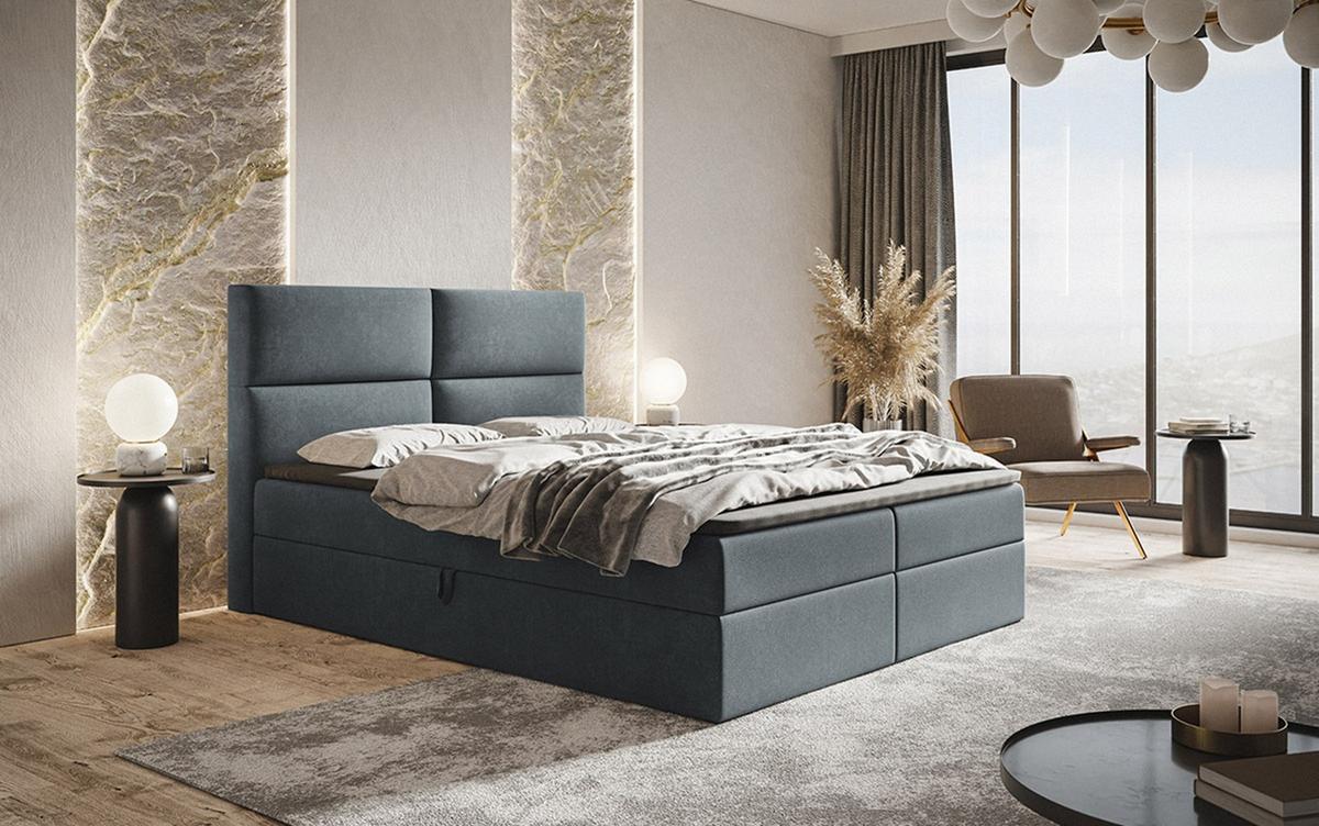 BOXBETT Bonio III 120/200 cm in Grau – mit Bettkasten und Topper - Schwarz/Grau, Holz/Holzwerkstoff (120/200cm) - AX Living