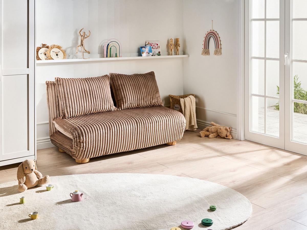 SCHLAFSOFA 2-Sitzer Cord Hellbraun Abisko - Hellbraun/Schwarz, Textil (140/80/82cm) - Beliani